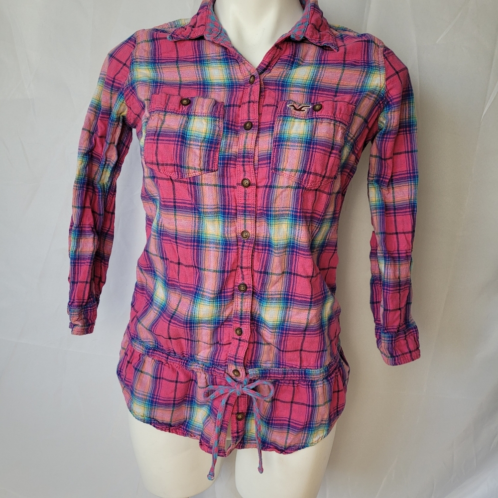 Bright pink plaid Hollister flannel